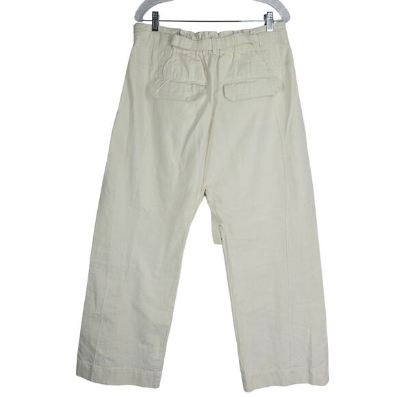 FREE PEOPLE NWT Large Sky Rider Linen Ecru Pants High Rise Paper bag Waist #781 - Picture 7 of 11